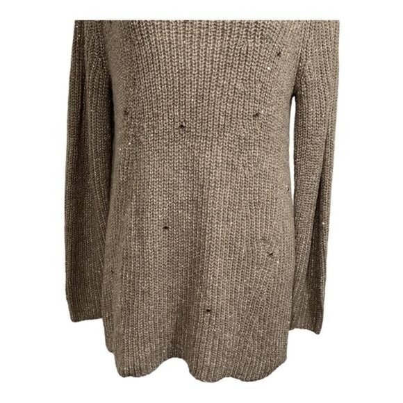 Chico’s Size 1 (M) Brown Chunky Knit Mock Neck Sequin Sweater ✨ Cozy Fall - Picture 3 of 9